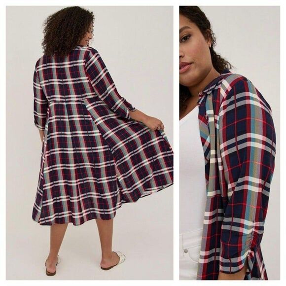 Torrid Maxi Kimono - Challis Plaid Red & Blue - Picture 2 of 4